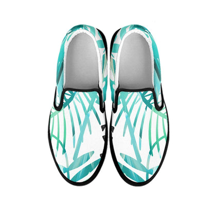 Teal Floral Leaves Slip On Shoes
