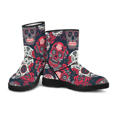 Sugar Skulls & Roses Faux Fur Boots