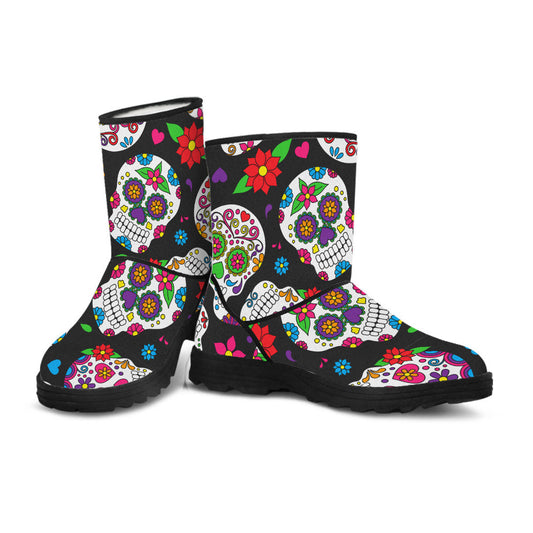 Colorful Sugar Skulls Faux Fur Boots