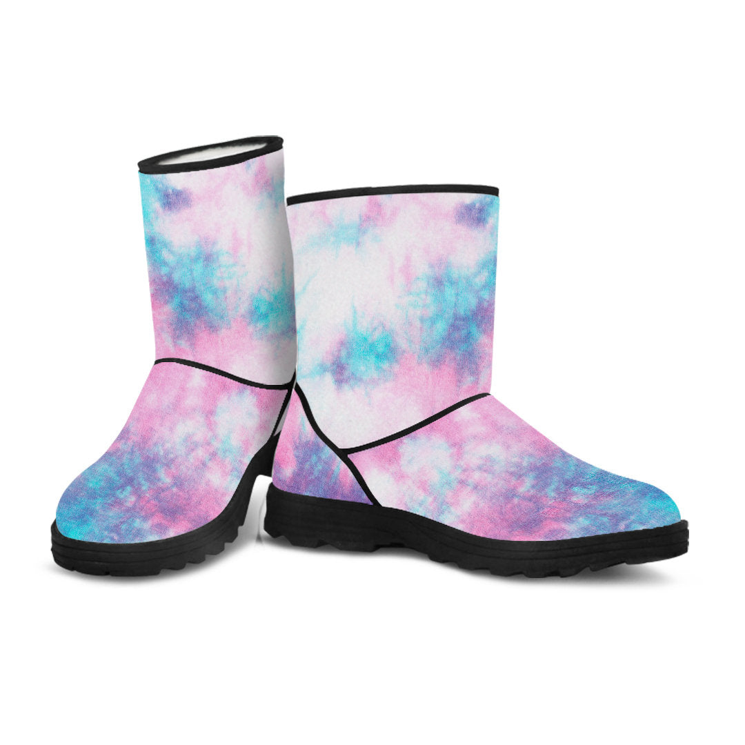 Blue & Pink Cotton Candy Tie Dye Faux Fur Boots