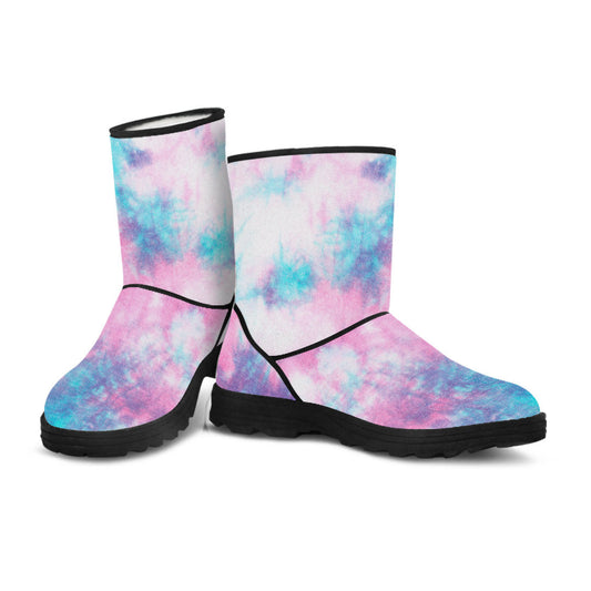 Blue & Pink Cotton Candy Tie Dye Faux Fur Boots