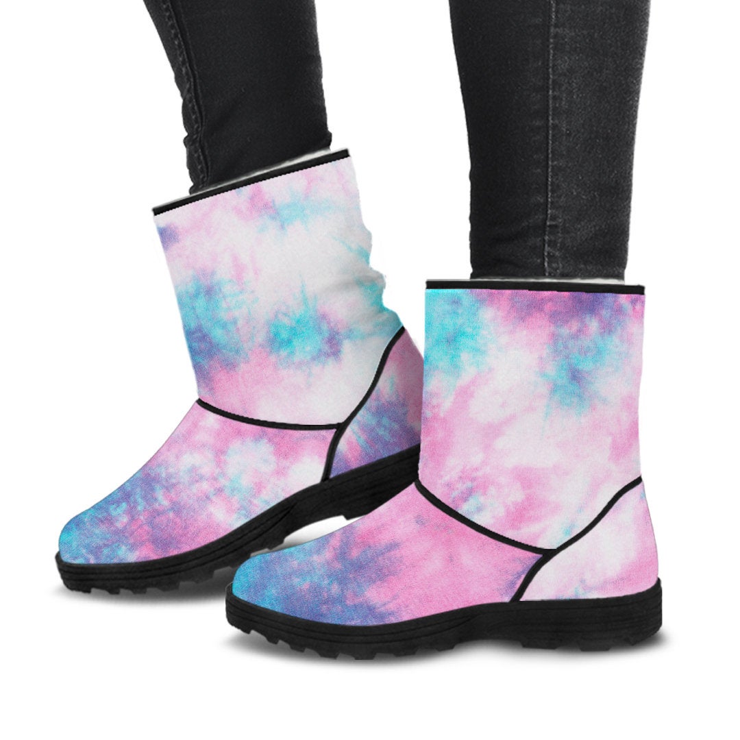 Blue & Pink Cotton Candy Tie Dye Faux Fur Boots