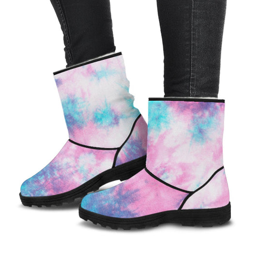 Blue & Pink Cotton Candy Tie Dye Faux Fur Boots