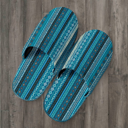 Teal Boho Stripes Decor Slippers