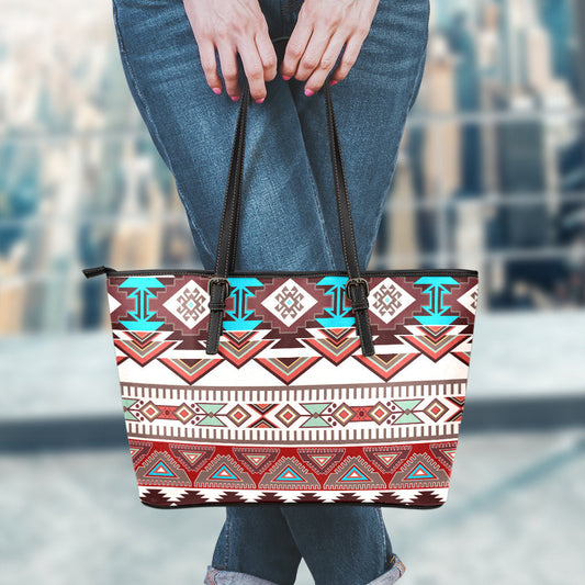 Brown Boho Aztec Leather Tote Bag