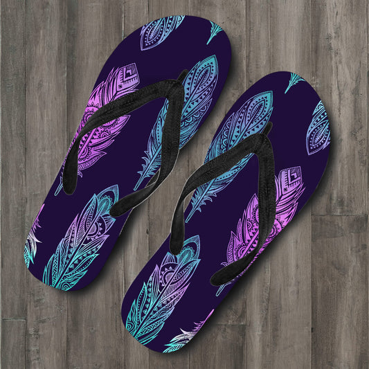 Neon Pink Feathers Flip Flops