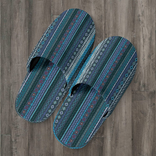 Blue Boho Stripes Decor Slippers