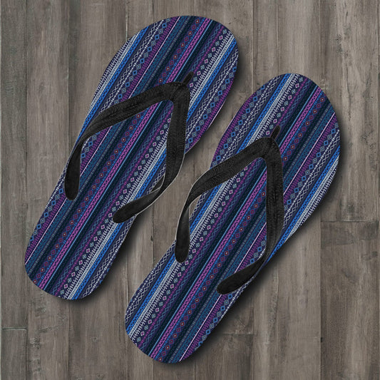 Purple Boho Stripes Decor Flip Flops