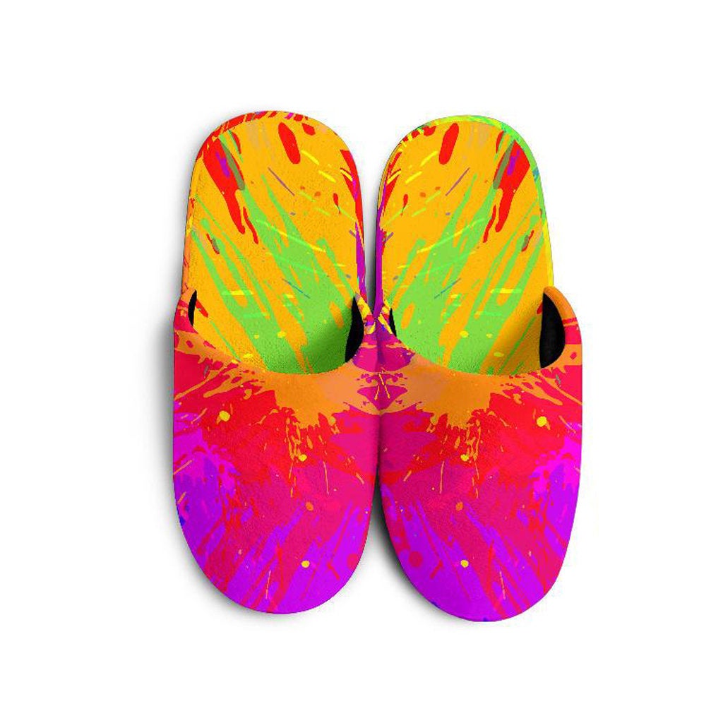 Colorful Paint Splatter Abstract Art Slippers