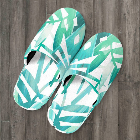 Teal Green Leaves Slippers