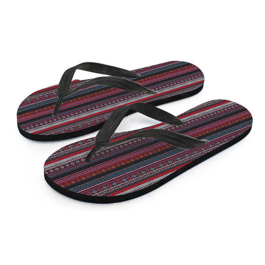 Red Boho Stripes Decor Flip Flops