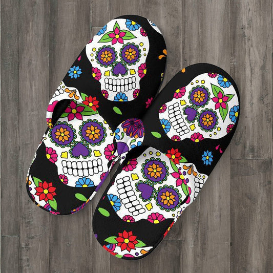 Colorful Sugar Skulls Slippers