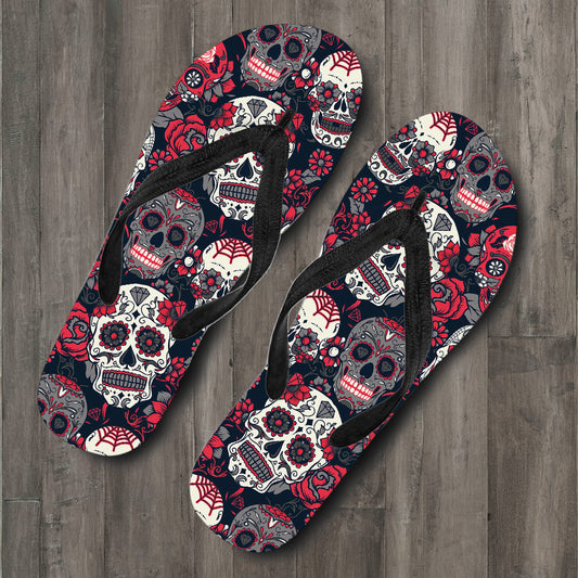 Sugar Skulls & Roses Flip Flops