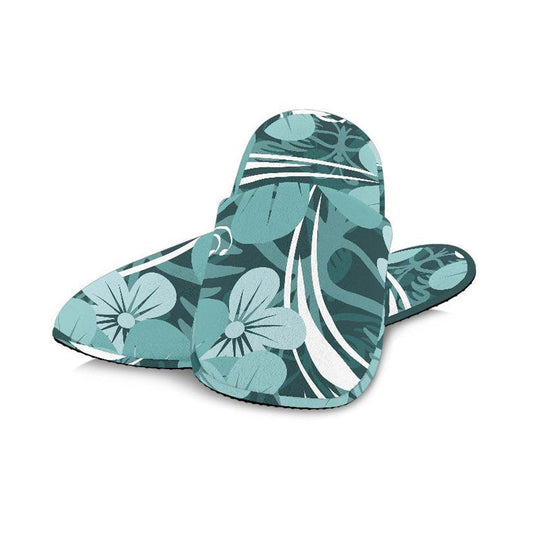 Teal Green Aloha Flowers Slippers