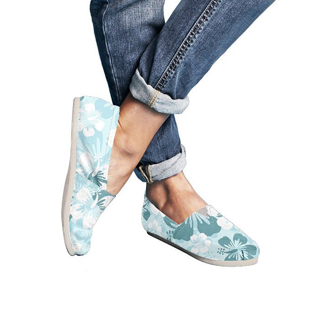 Teal Green Aloha Flowers Casual Shoes