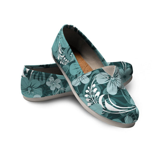 Teal Green Aloha Flowers Casual Shoes