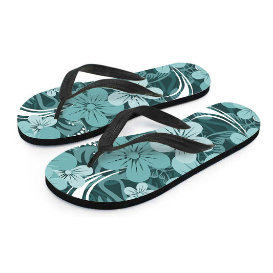 Teal Aloha Flowers Flip Flops