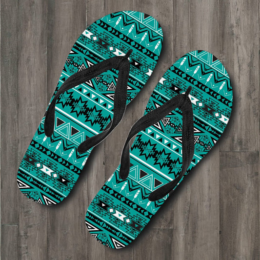 Teal Green Boho Chic Bohemian Aztec Flip Flops