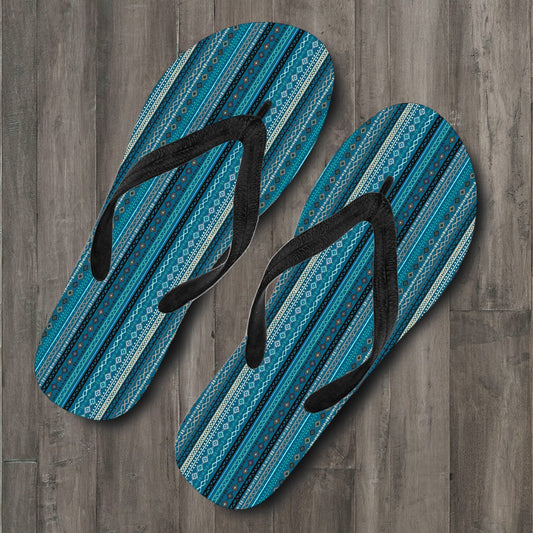 Teal Boho Stripes Flip Flops