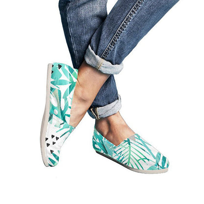 Teal Green Leaves Casual Shoes
