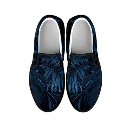 Dark Blue Leaves Slip On Shoes