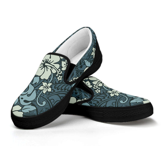 Green Floral Tribal Polynesian Slip On Shoes