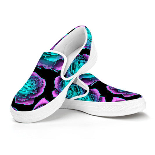 Neon Pink Roses Slip On Shoes