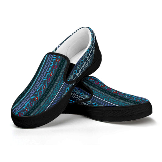 Blue Boho Chic Bohemian Stripes Slip On Shoes