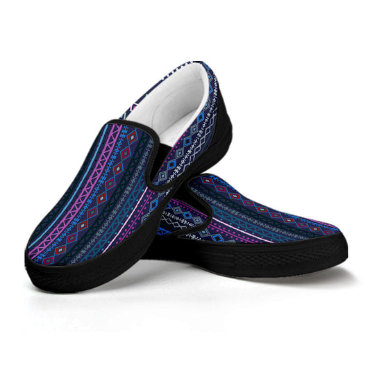 Purple Boho Chic Bohemian Stripes Slip On Shoes CL