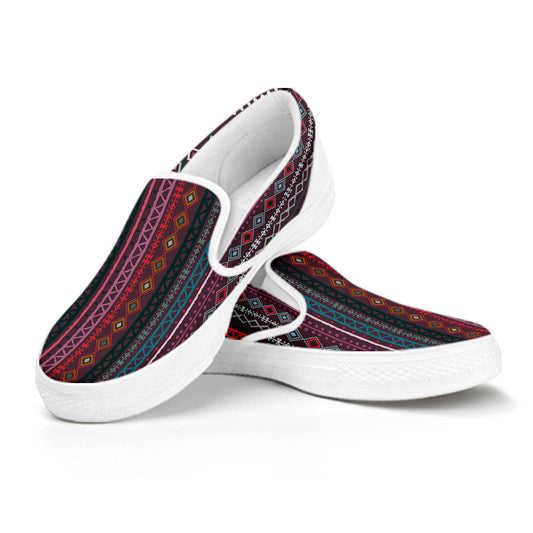 Red Boho Chic Bohemian Stripes Slip On Shoes