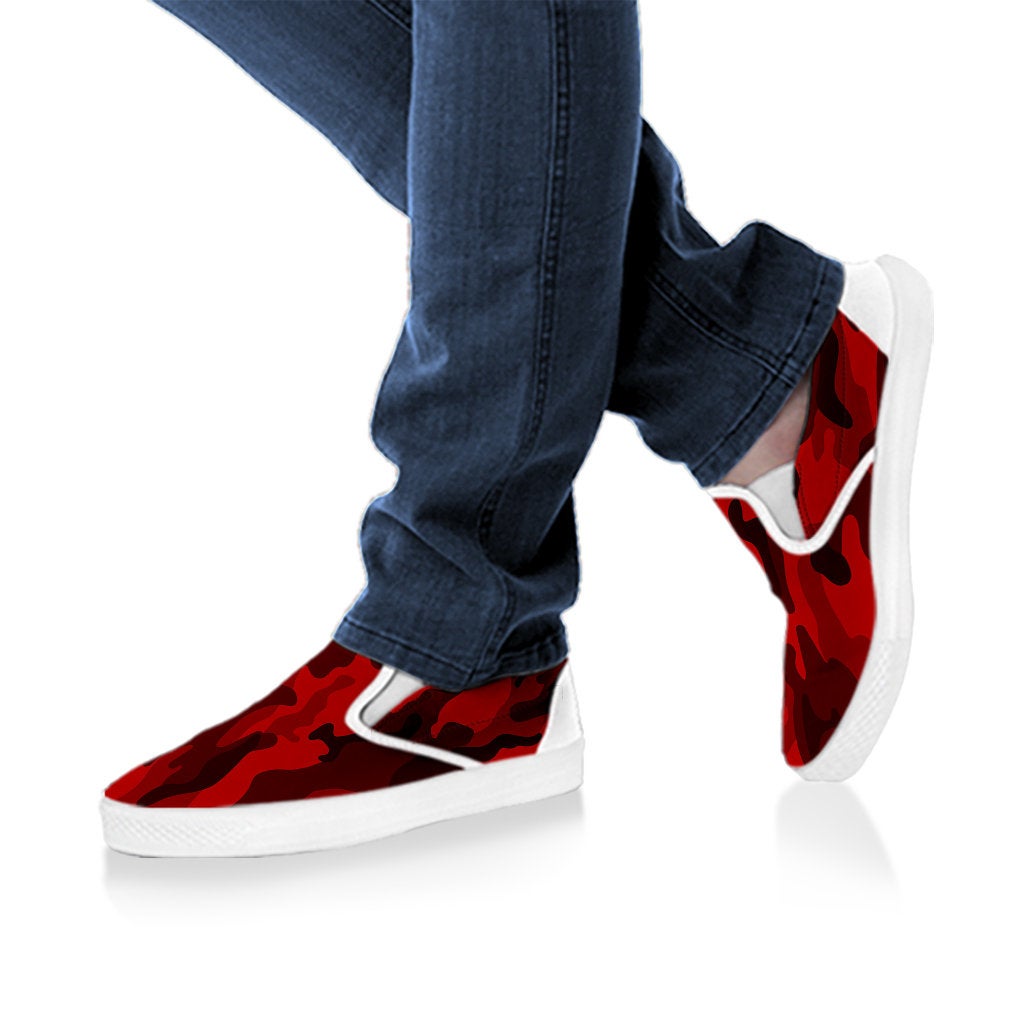 Dark Red Camouflage Slip On Shoes