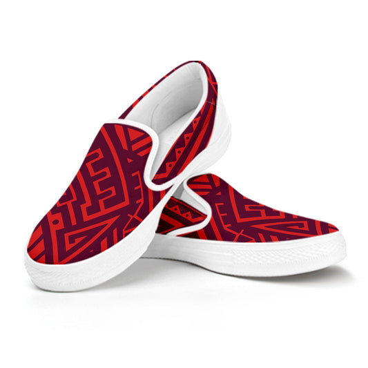 Red Tribal Polynesian Slip On Shoes