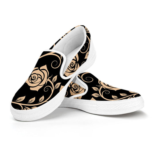 Tan Roses Decor Slip On Shoes