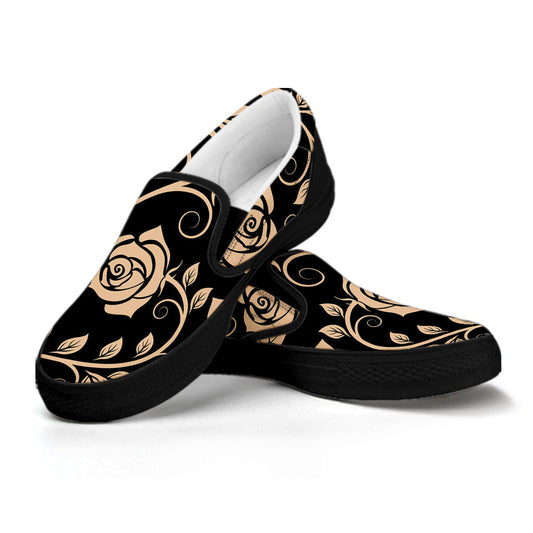 Tan Roses Decor Slip On Shoes