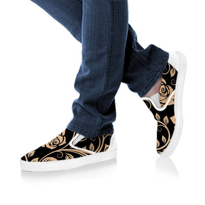 Tan Roses Decor Slip On Shoes