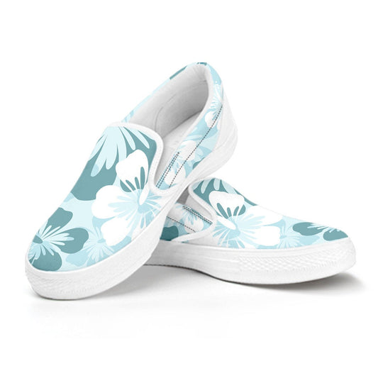 Teal Aloha Flowers Slip On Shoes