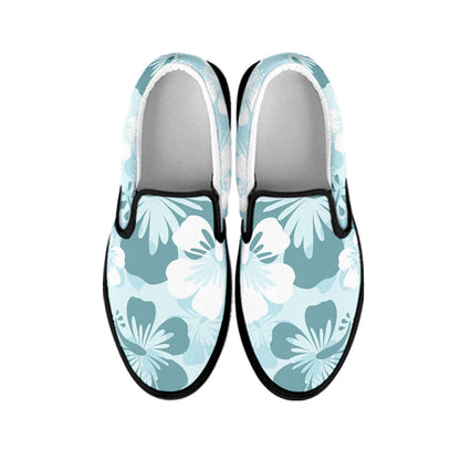 Teal Aloha Flowers Slip On Shoes
