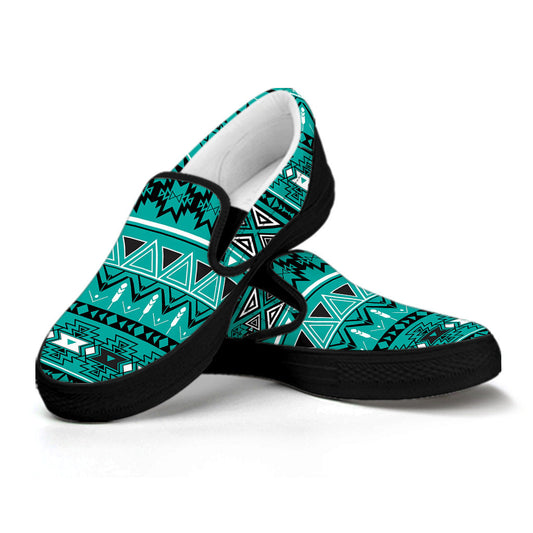 Teal Green Boho Chic Bohemian Aztec Slip On Shoes