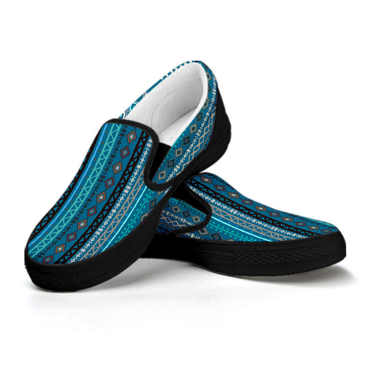 Teal Boho Chic Bohemian Stripes Slip On Shoes