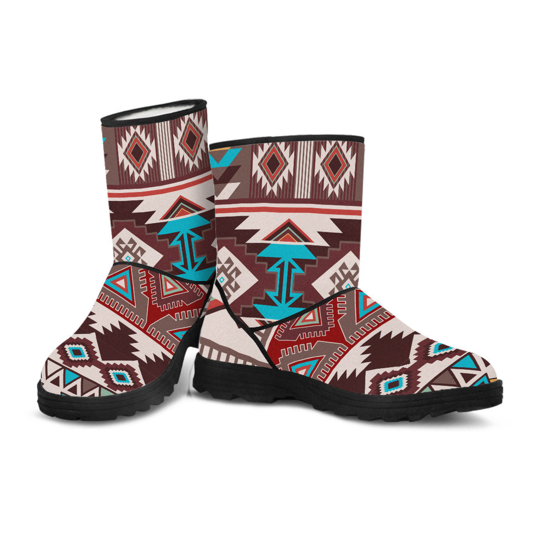 Brown Boho Chic Bohemian Aztec Faux Fur Boots
