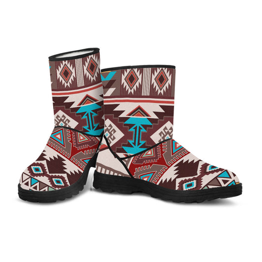 Brown Boho Chic Bohemian Aztec Faux Fur Boots