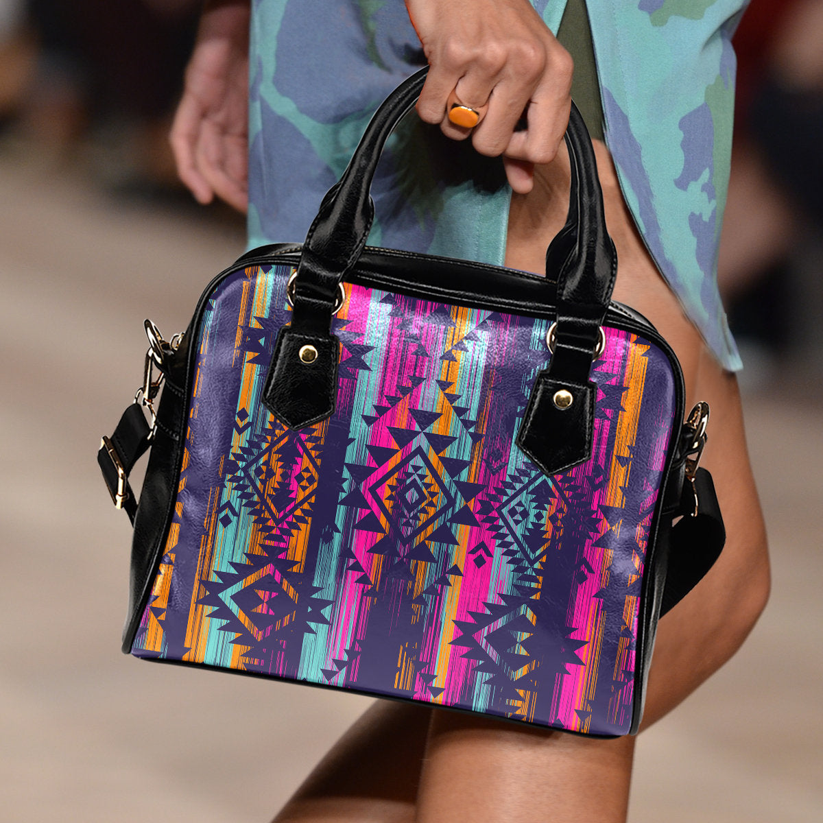 Colorful Boho Chic Bohemian Aztec Streaks Shoulder Handbag