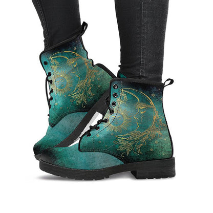 Teal Sun & Moon Printed Boots