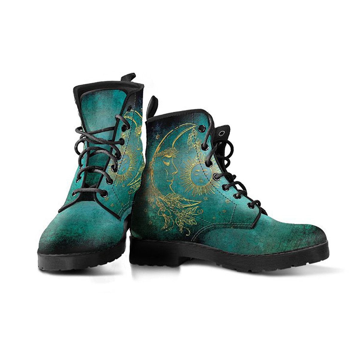Teal Sun & Moon Printed Boots