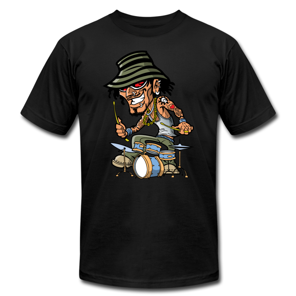 Drummer Cartoon T-Shirt - black