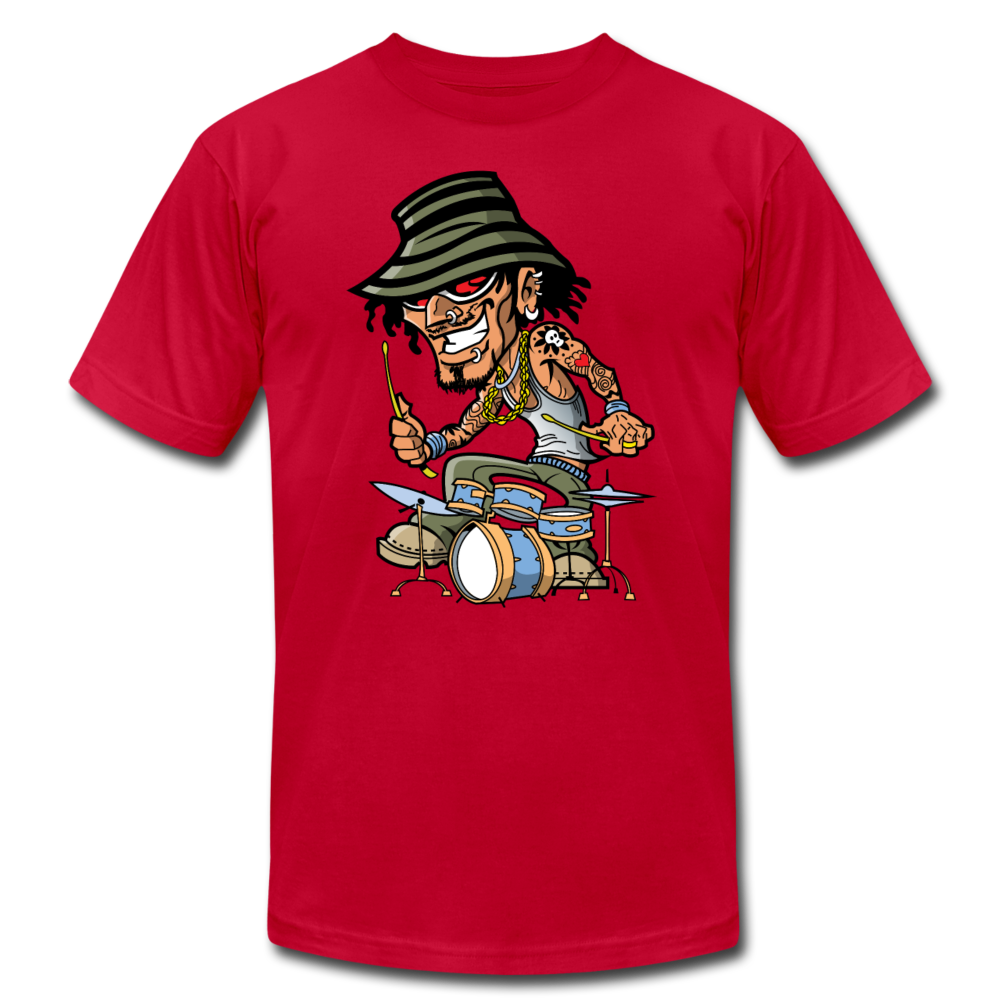 Drummer Cartoon T-Shirt - red