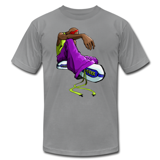 Sitting Hip Hop Cartoon T-Shirt - slate