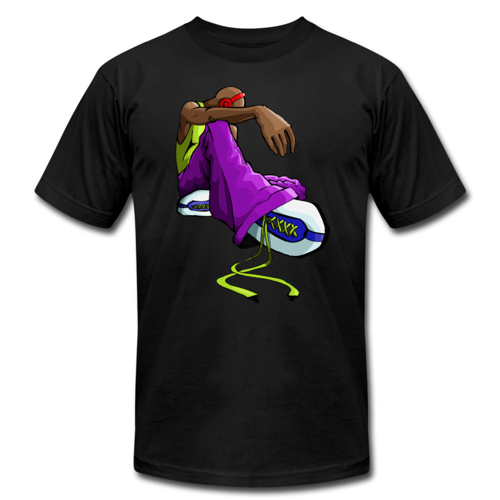 Sitting Hip Hop Cartoon T-Shirt - black