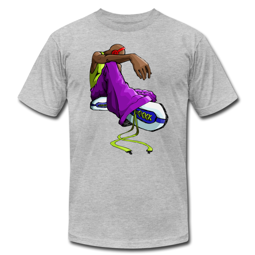 Sitting Hip Hop Cartoon T-Shirt - heather gray