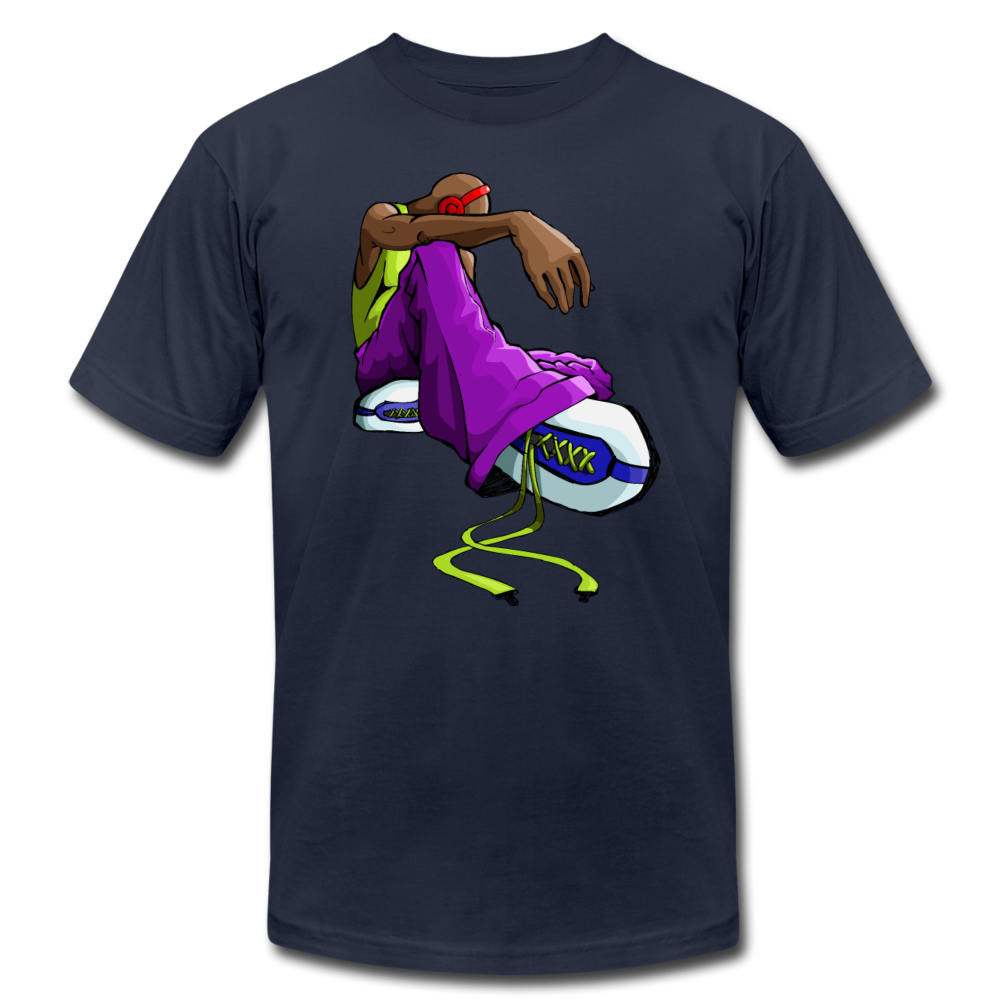 Sitting Hip Hop Cartoon T-Shirt - navy